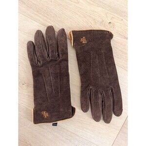 Lauren Ralph Lauren Brown Suede Leather Gloves Black Lined Women’s Small